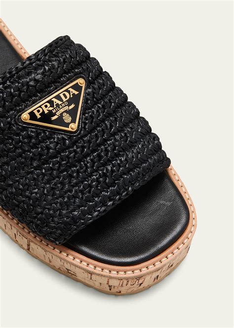 Prada Raffia Flatform Slide Sandal (Women) 